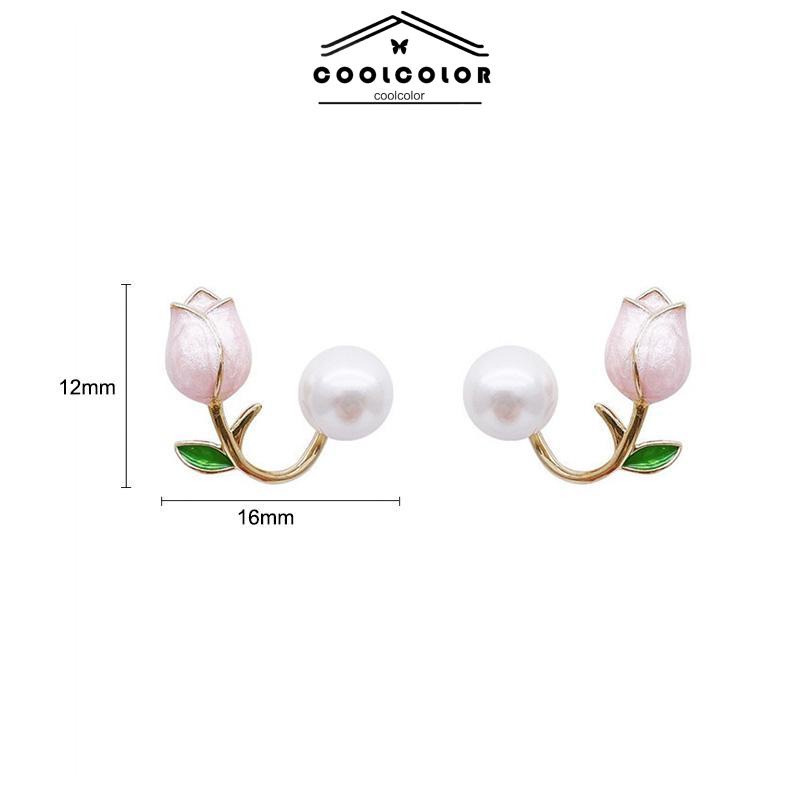 COD❤️Anting Hiasan Mutiara Imitasi Bunga Tulip Temperamen Modis Manis Aksesoris Fashion Wanita Perhiasan Fashion Simple Murah