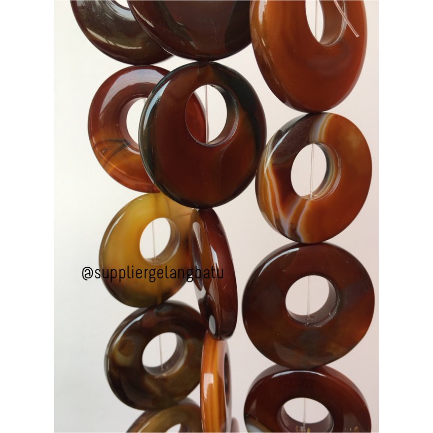 Batu alam cincin donat CARNELIAN COKLAT 6 x 6cm kalung liontin bandul bahan gelang grosir supplier