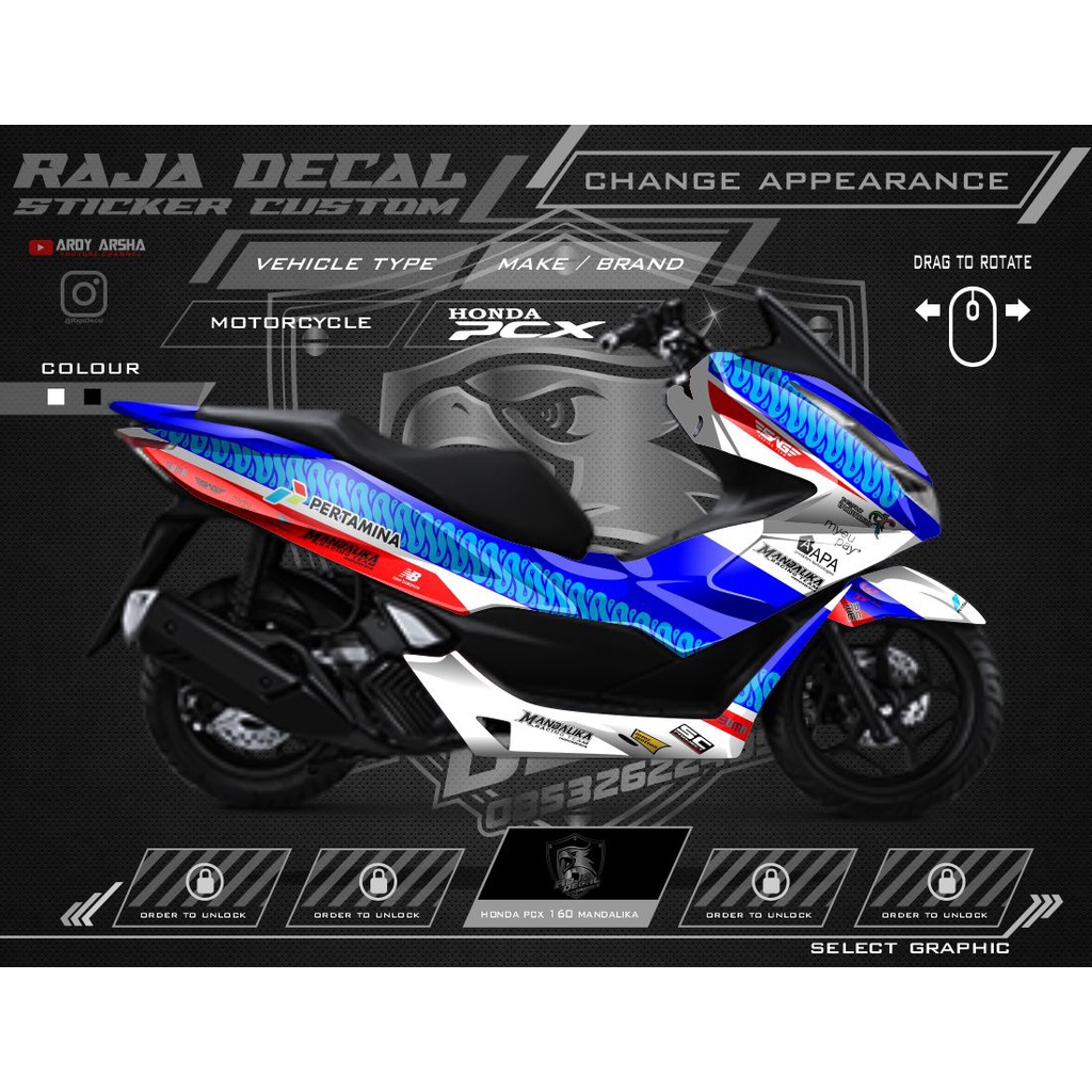 Decal Sticker Honda PCX 160 Fullbody - Dekal Stiker PCX 160 Custom Disain Mandalika Racing Team