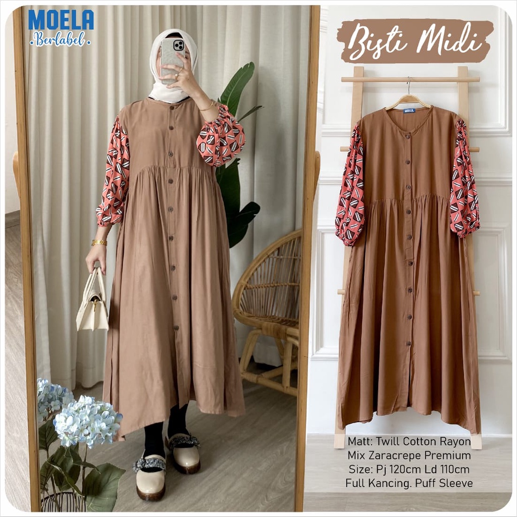 MIDI BISTI ld 110cm by ORI MOELA TWILL COTTON RAYON MIX ZARACREPE PREMIUM dress fashion MUSLIM