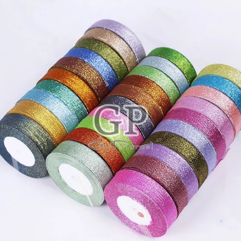 ( 3 Meter ) METALLIC GLITTER RIBBON 25MM - PITA METALIK GLITER GOLD EMAS SILVER 1 IN ( 2.5 CM ) 1 INCH