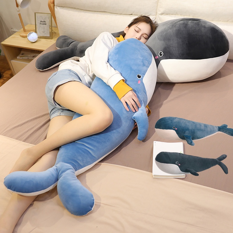 Cute Washable Soft Stuffed Whale Toy Ocean Animal Blue Black Underwater Giant Whale Plushie for Children Birthday Gift