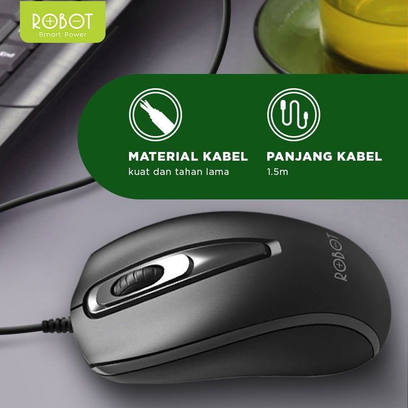 Mouse Office ROBOT M100 wired Original - Black garansi resmi