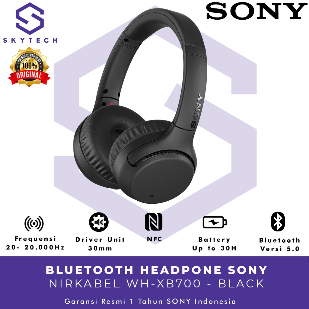 HEADSET BLUETOOTH SONY MDR WH XB700 BLACK