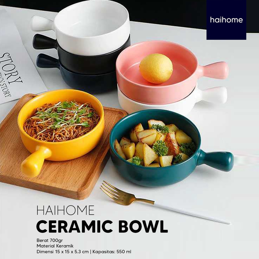 CERAMIC BOWL WITH HANDLE MANGKOK KERAMIK NORDIC STYLE
