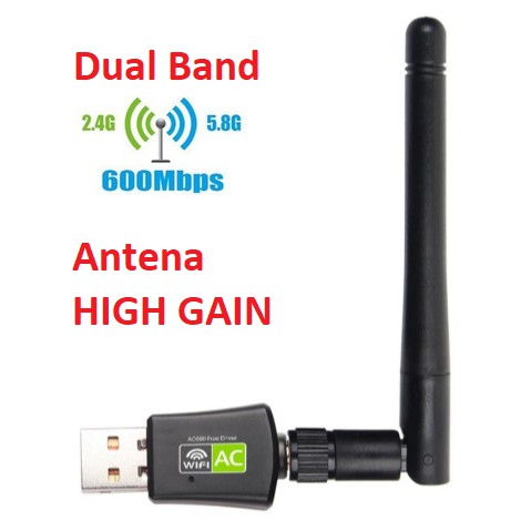 Wifi USB Dual Band 2.4G dan 5G Antena High Gain 600Mbps Wireless USB