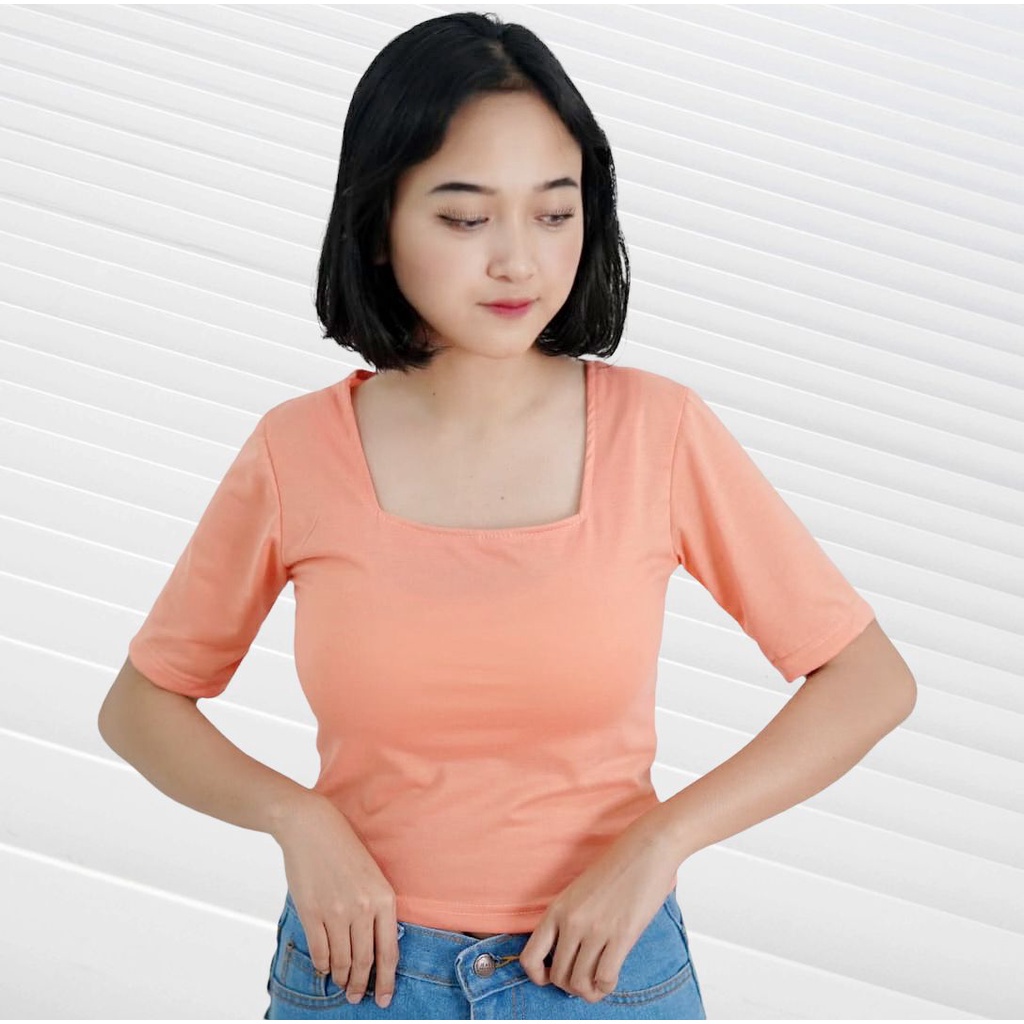 Tq88indonesia Fashion Baju Crop Polos Wanita Terbaru /  Pufie Crop Top Leher Kotak SOFT SPANDEK / Baju Kaos Wanita / Baju Polos / Baju Santai Wanita / Pakaian Cewek Terbaru / Baju Crop Wanita