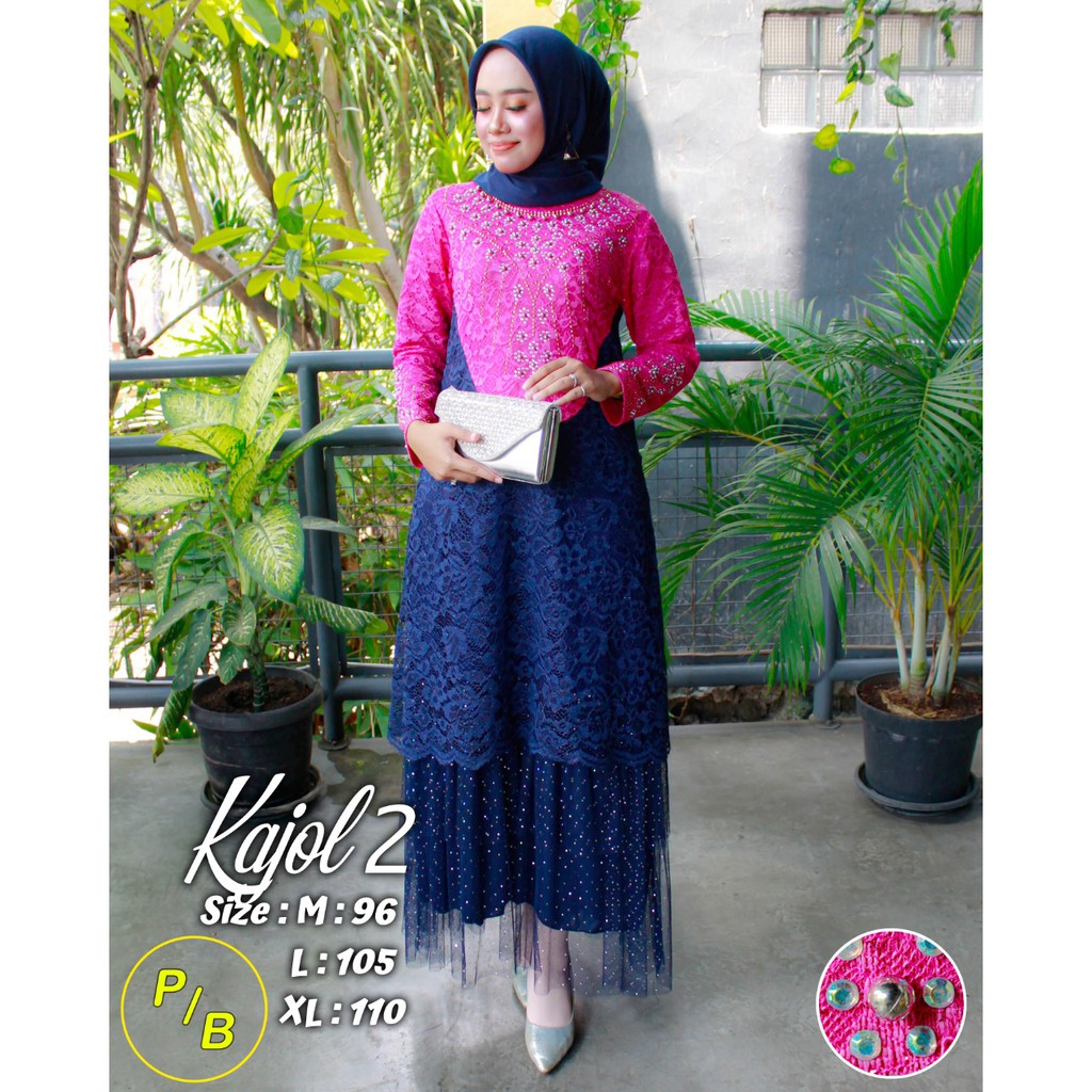 Kebaya Gamis Kajol Tulle Bunga Aneka Pilihan Warna