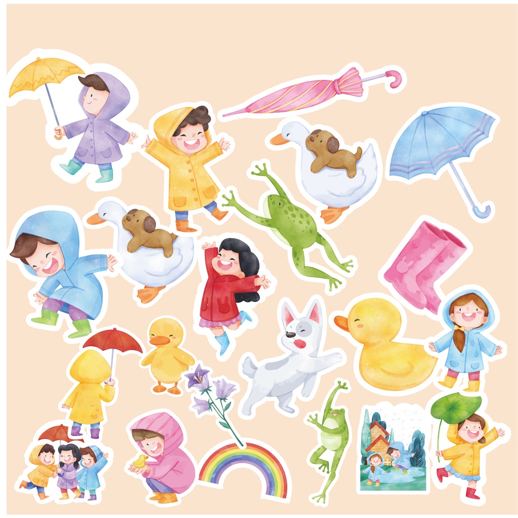 

( 20 pcs ) murah stiker label satuan tema RAINY DAY