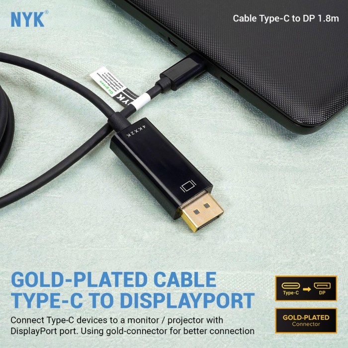 NYK Kabel Type C to Display Port 1,8 m - Gold Plate 4K