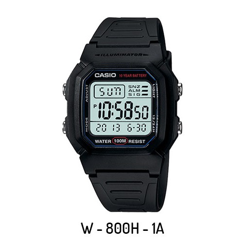 Casio Original W-800H Jam Tangan Pria - Digital - Karet - Hitam