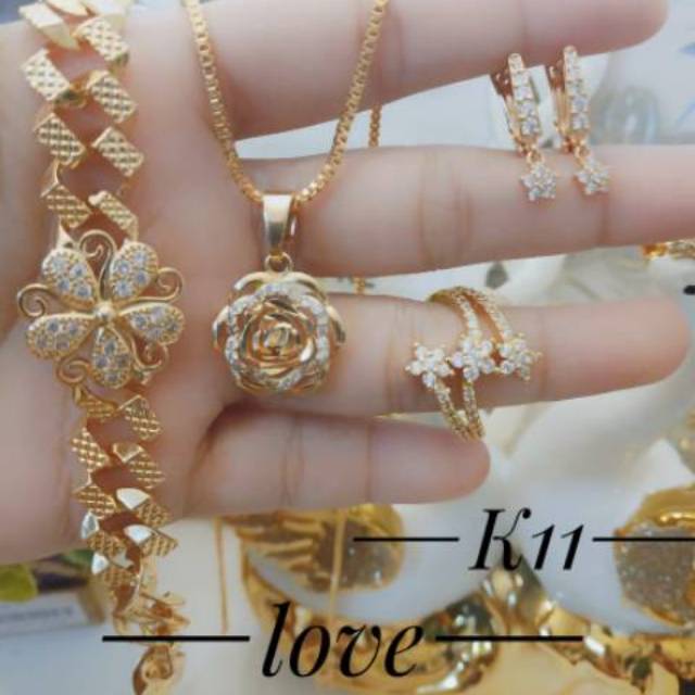 Xuping set perhiasan bunga lapis emas 24k 1109