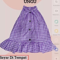 Rok kotak panjang untuk anakusia 3-16 tahun/rok panjang motip kotak/Rok kotakkancing tali/Rok muslim