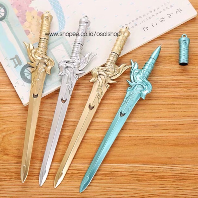 1 Lusin Pulpen Pedang senjata pisau / selusin gel pen unik lucu murah souvenir