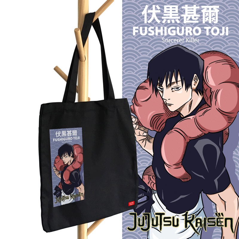 TOJI FUSHIGURO Tote Bag Anime Jujutsu Kaisen Toji Fushiguro / Totebag Kanvas Hitam Resleting / Totebag Anime Premium
