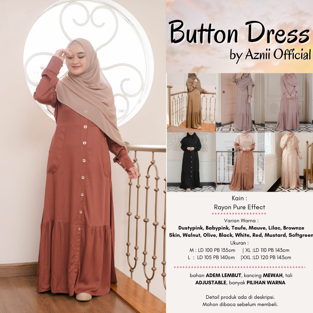 Button Dress Anggianirini X Aznii Official I Dress Wanita Kekinian Casual