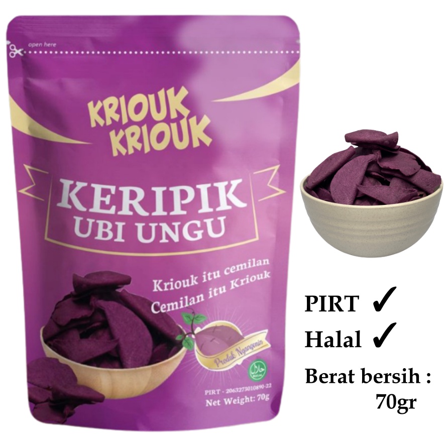 

KERIPIK UBI UNGU | KRIOUKKRIOUK | 70GR | CEMILAN KRIPIK RENYAH ENAK GURIH MANIS NIKMAT SEHAT KRIOUK KRIUK