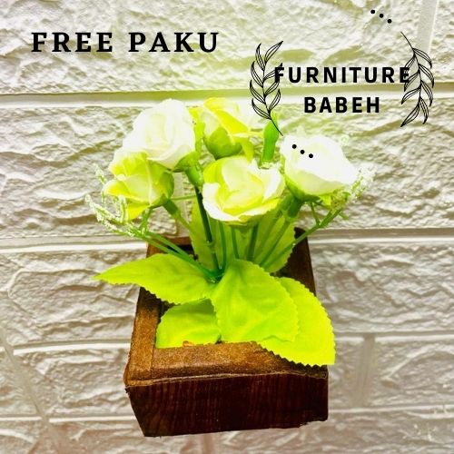 FURNITURE HIASAN RANGKAIAN BUNGA MAWAR MINI SET POT TEMPEL DINDING BUNGA PLASTIK ARTIFISIAL HIASAN DINDING , HIASAN POJOK RUANGAN HIASAN MEJA