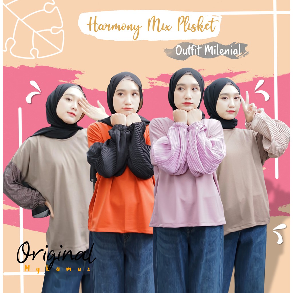 Baju Atasan Wanita Blouse Plisket Lengan Balon Blus Cewek Fashion Muslim Ootd Remaja Kekinian Murah