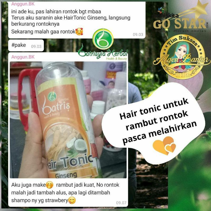 HAIR TONIC BATRISYIA/AMPUH UNTUK RAMBUT RONTOK MEMPERKUAT AKAR RAMBUT/ MENGURANGI KETOMBE