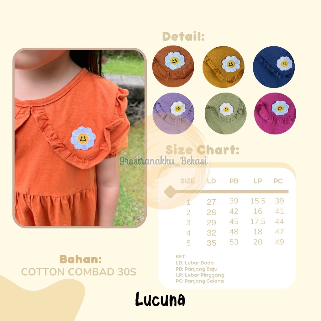 Setelan Anak Lucuna Daisy Mix Warna 1,2,3,4,5 tahun