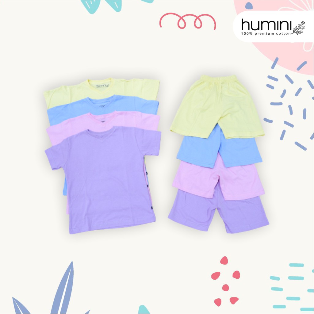 Kaos Anak V-Neck Polos Atasan Bawahan Set Warna Warni 100% Premium Cotton stelan setelan anak