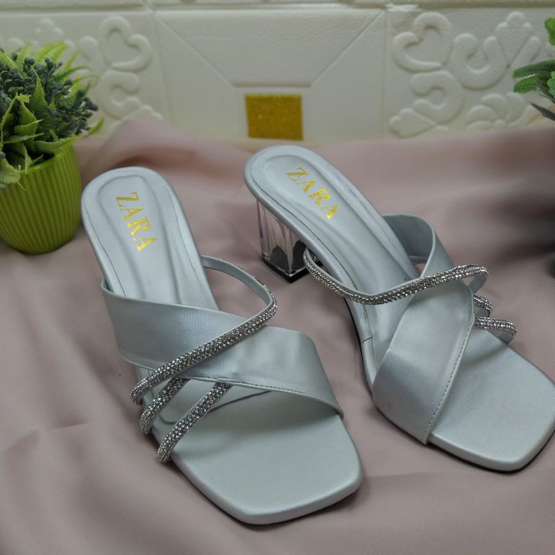 sandal wanita zara//sandal hak//sandal kaca//slop terbaru