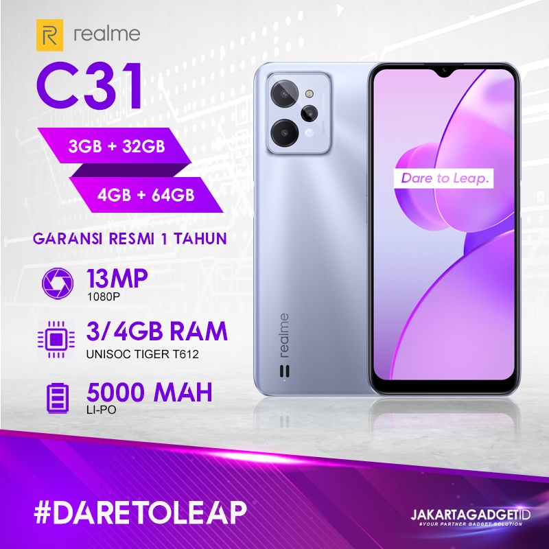 Realme C31 [3GB+32GB] [4GB+64GB] Garansi Resmi Realme 1 Tahun