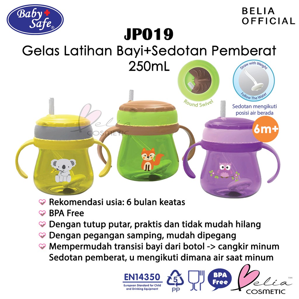 ❤ BELIA ❤ BABY SAFE Training Cup with Weighted Straw AP007 JP019 FS405 SK019 | gelas bayi sedotan pemberat