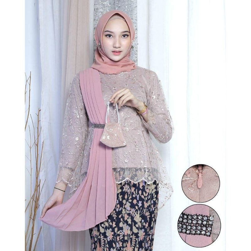 Melia kebaya - Atasan Kebaya Aurora Selendang / Kebaya Tulle Selendang / Navy / Coklat / Silver / Gold