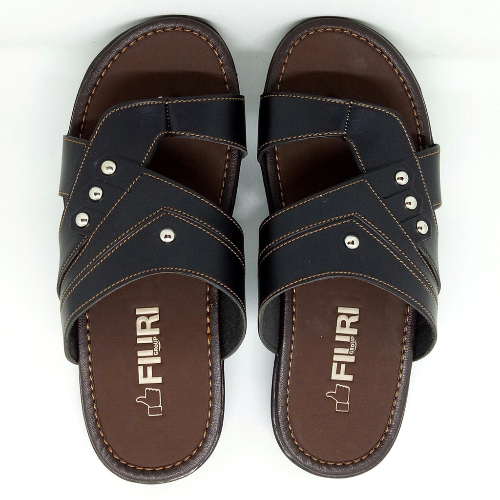 FIURI - Sandal Jempol Hitam - Sandal Pria - Sandal Casual - Sandal Pria Kulit - Sandal Pria Dewasa