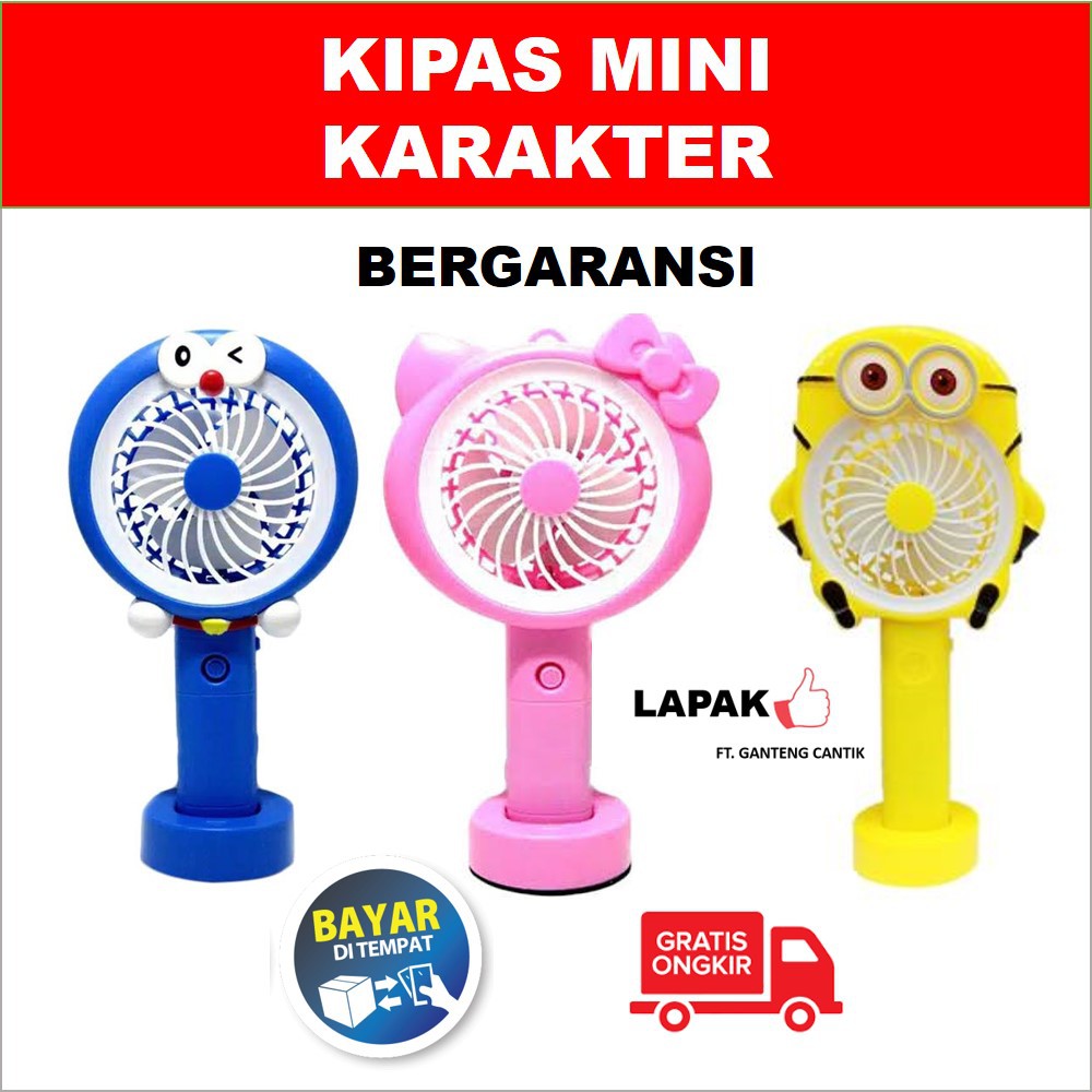 Kipas Angin Kipas Genggam Karakter Mini Portable Standing Mini Fan LED Tancap Lipat Murah