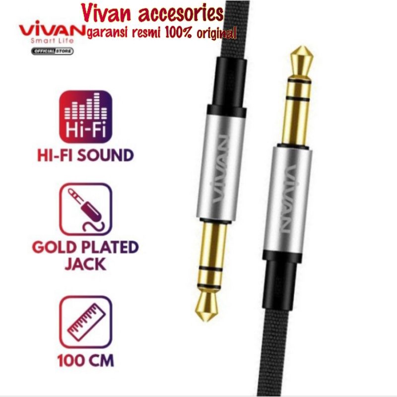 Vivan AUX01 Aux Audio Cable 100CM HI-FI Sound Gold Plated Jack 3,5mm-merah and black