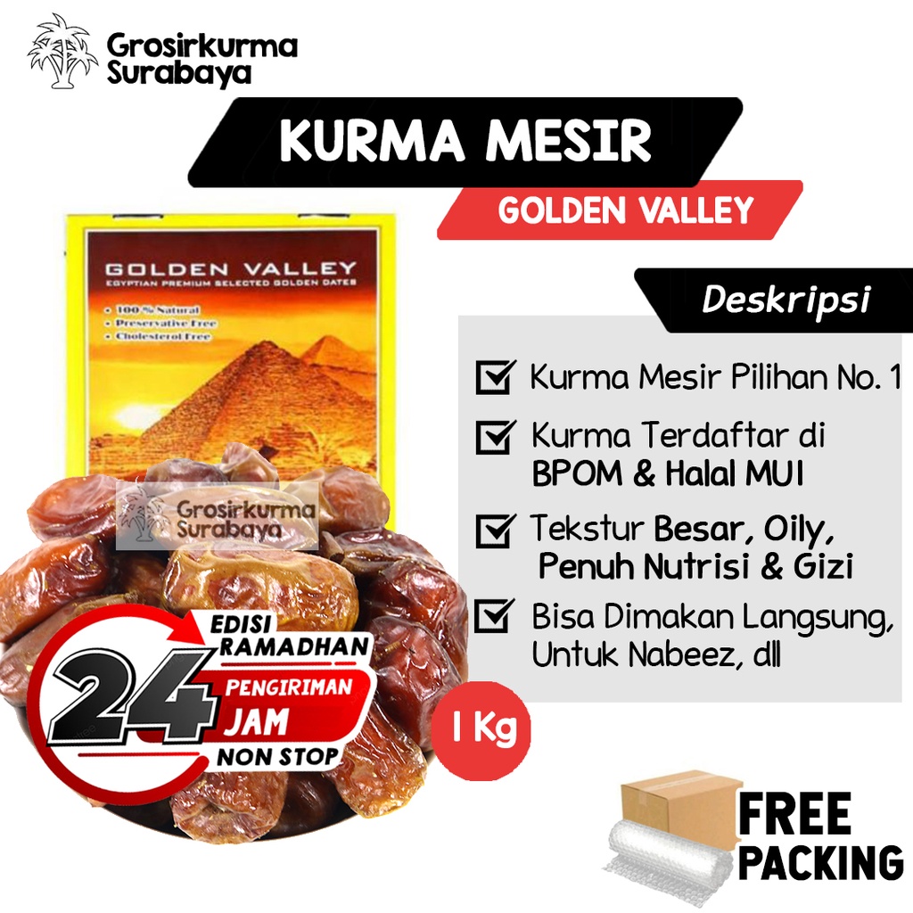 Kurma Mesir Madu Premium 1KG Golden Valley Gizza Untuk Buka Puasa &amp; Nabeez Enak Sukari Ajwa Tunisia