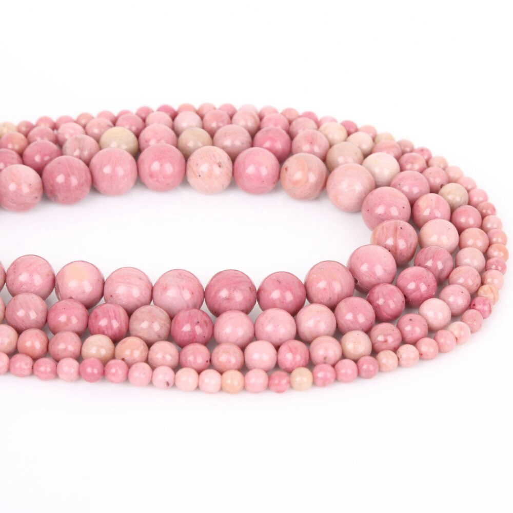 Manik-Manik Batu Rhodochrosite Alami Ukuran 15 &quot;4 / 6 / 8 / 10mm Untuk Membuat Perhiasan Gelang Dan Kalung