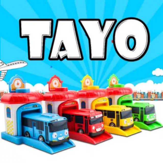 MAINAN BUS TAYO GARASI BESAR SET 4 PCS MOBIL TAYO