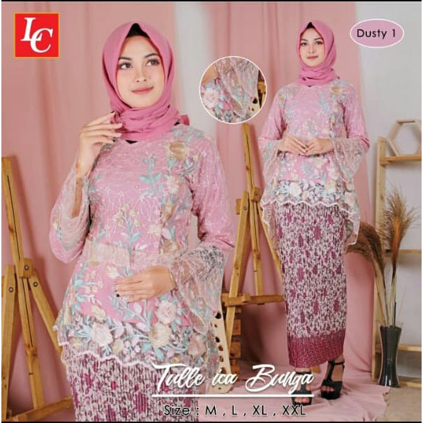 Promo set kebaya tulle bordir timbul pinquin / set kebaya pinquin /set kebaya anak muda