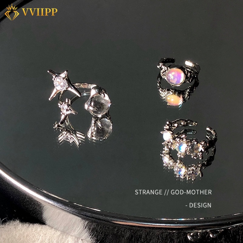 Cincin Kristal Opal Bentuk Bintang Warna Silver Untuk Wanita