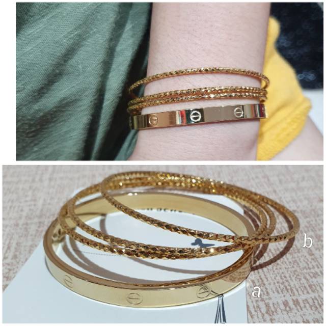 Gelang titanium asli gold bahan tebal Anti karat Bracelet Stainless steel Premium Quality Gt36