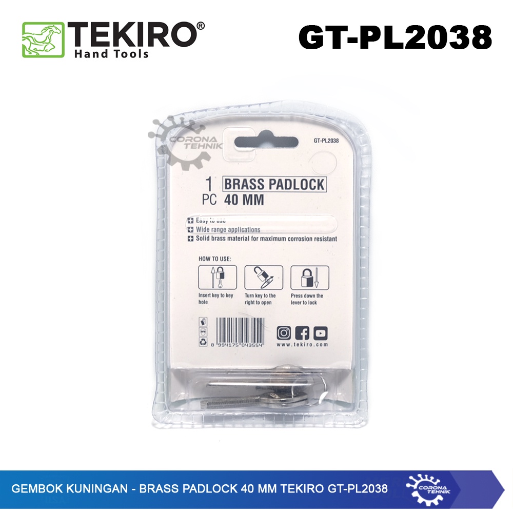 Tekiro GT-PL2038 - Gembok Kuningan - Brass Padlock 40 mm