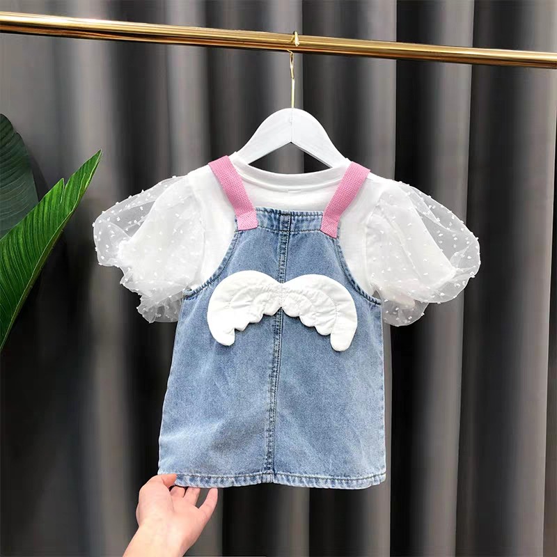 Dress anak bayi perempuan overall rok jeans dalaman kaos 