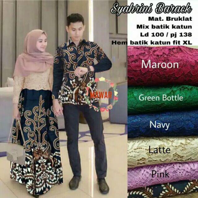 Batik Couple Syahrini Barack Bruklat Warna Katun Modern Premium Pria Wanita Kemeja Kebaya