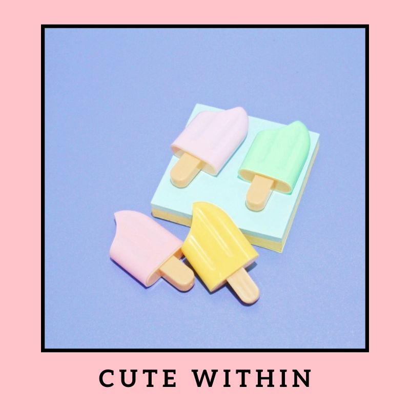 

Highlighter stick ice cream 4 pcs 1 set - stabilo tumpuk warna warni pewarna penanda catatan alat tulis kantor kerja lucu unik bentuk mainan makanan stik es krim dessert