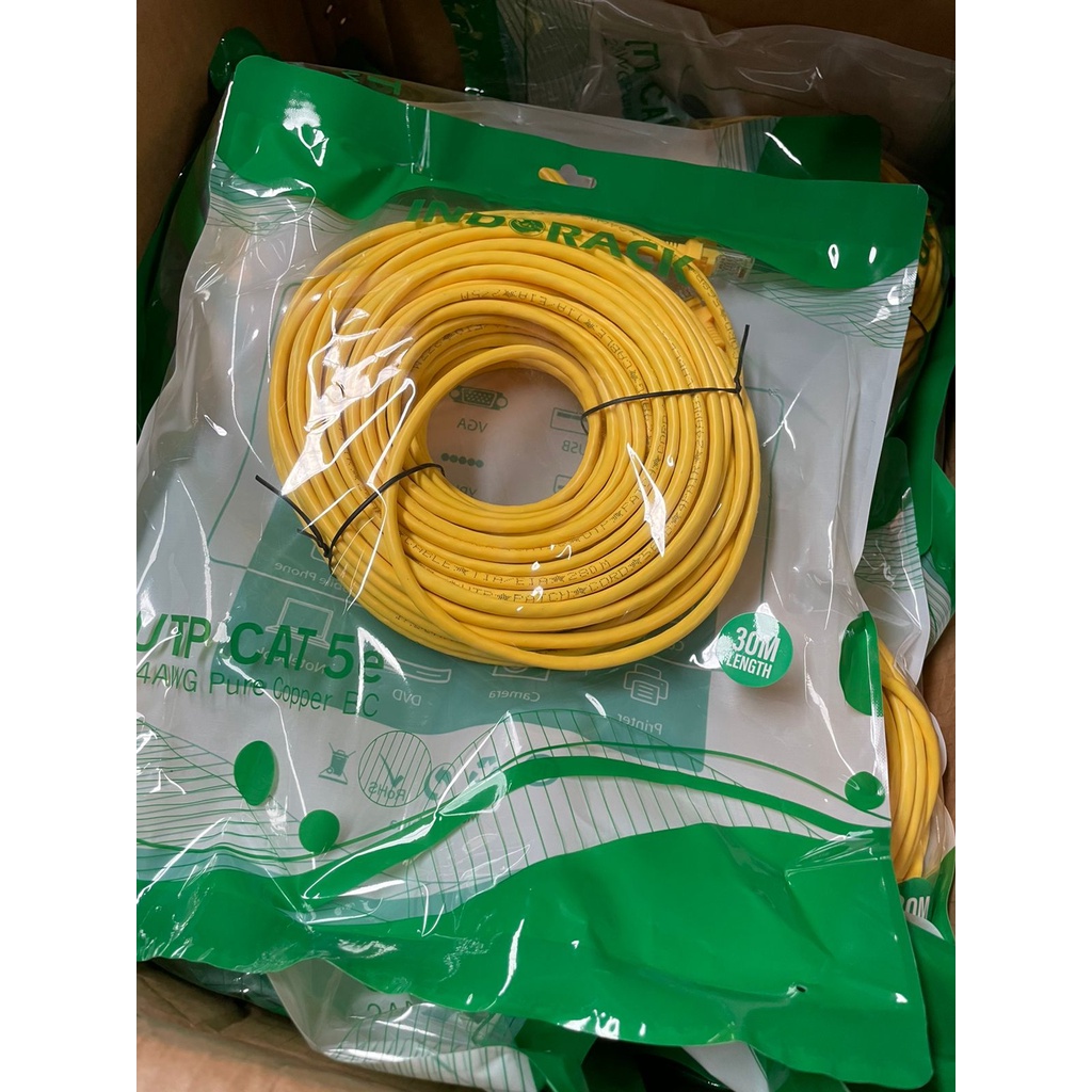 Patch Cord CAT5e, 24AWG, 30 Meter Blue / White / Yellow - INDORACK 30 Meter