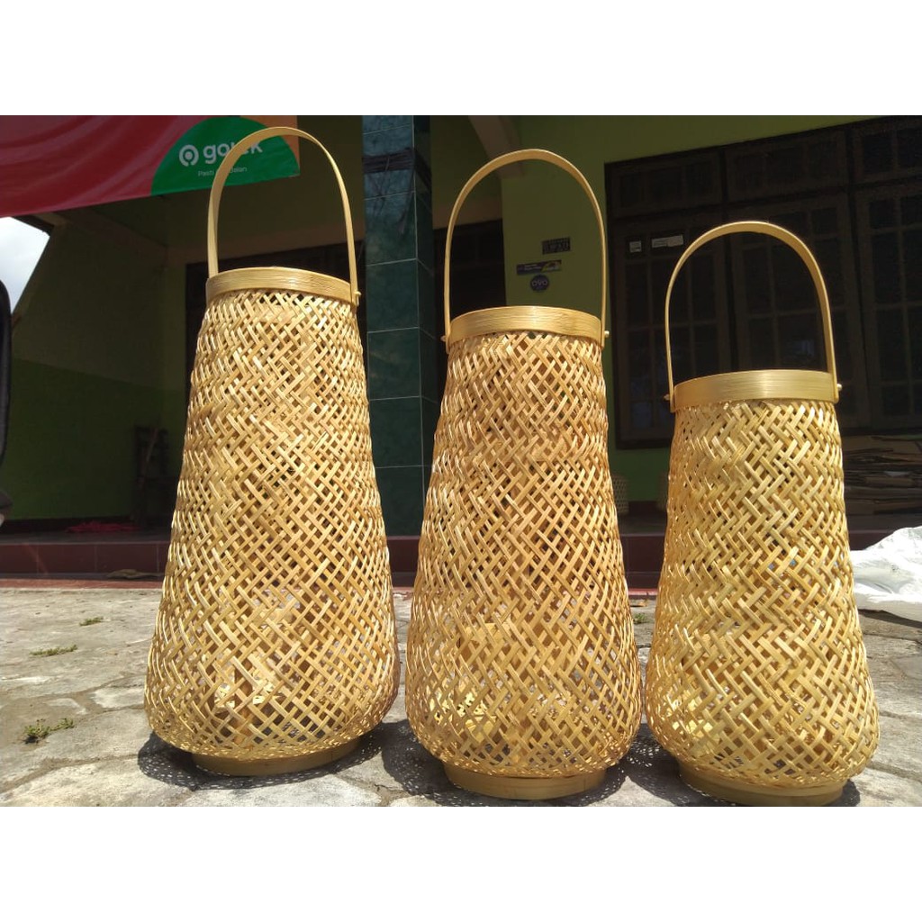Kap Lampu Bambu Gantung Model Tangkai Ukuran Kecil