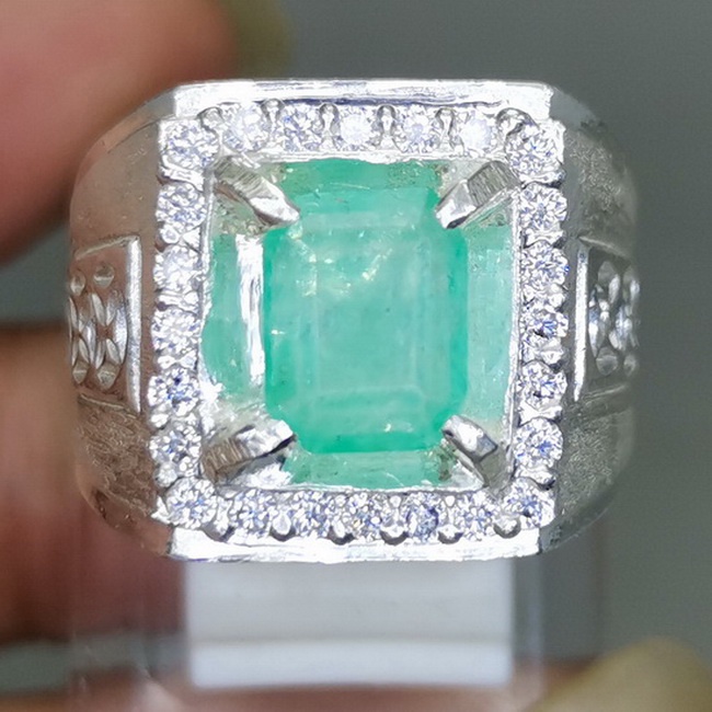 Cincin Batu Akik Natural Zamrud Kolombia Asli Ring Perak