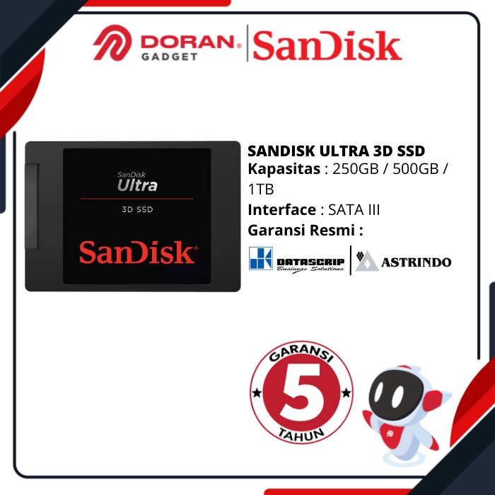 ssd internal pc komputer sandisk 250gb 500gb 1tb   250 500 gb 1 tb ultra 3d   garansi 5 tahun
