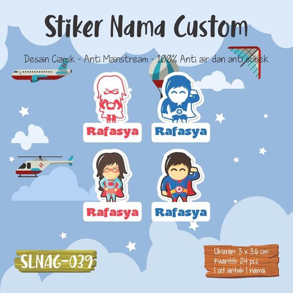 

Unik sticker label nama anak kartun cowok jagoan kecil laki-laki SLNAG-039 Berkualitas