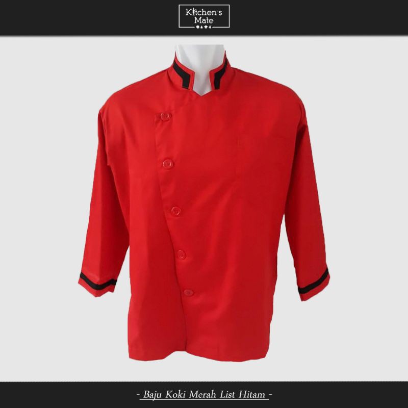 Baju Koki Merah Lis Hitam