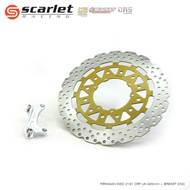 piringan cakram depan klx scarlet racing 320mm set breket pnp / disk depan klx supermoto